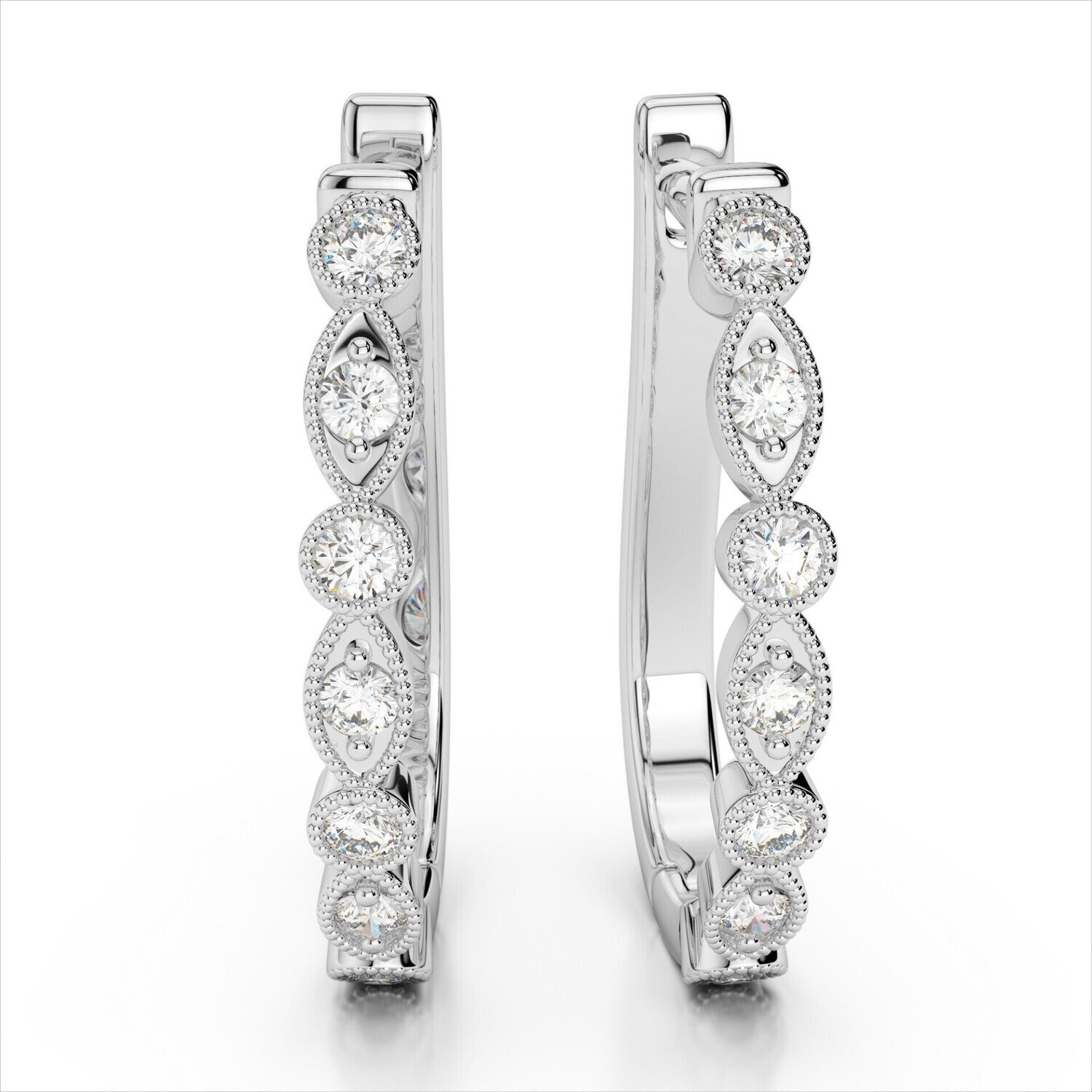 Grandeur E878  14k White Gold .20ct total weight Diamond Hoop Earrings - ON SALE!!!