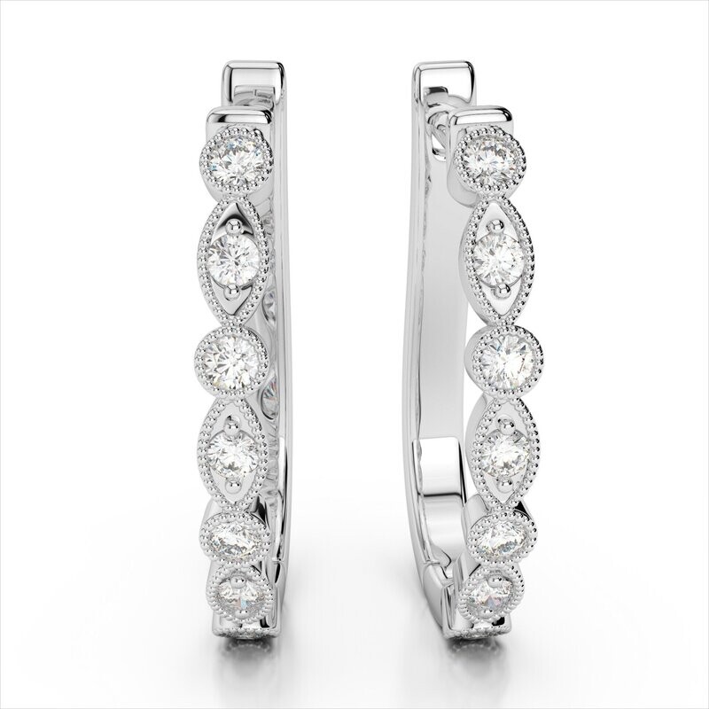 Grandeur E878  14k White Gold .20ct total weight Diamond Hoop Earrings - ON SALE!!!