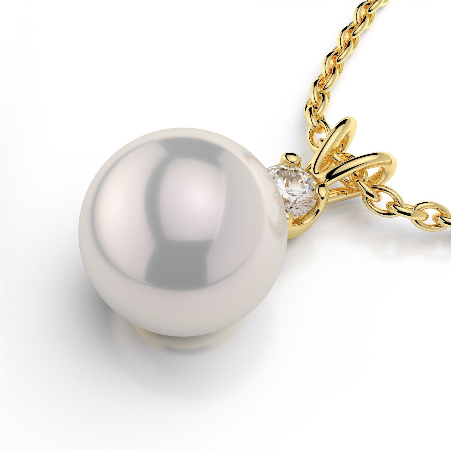 Grandeur P1352  14k Yellow Gold Pearl & Diamond Necklace