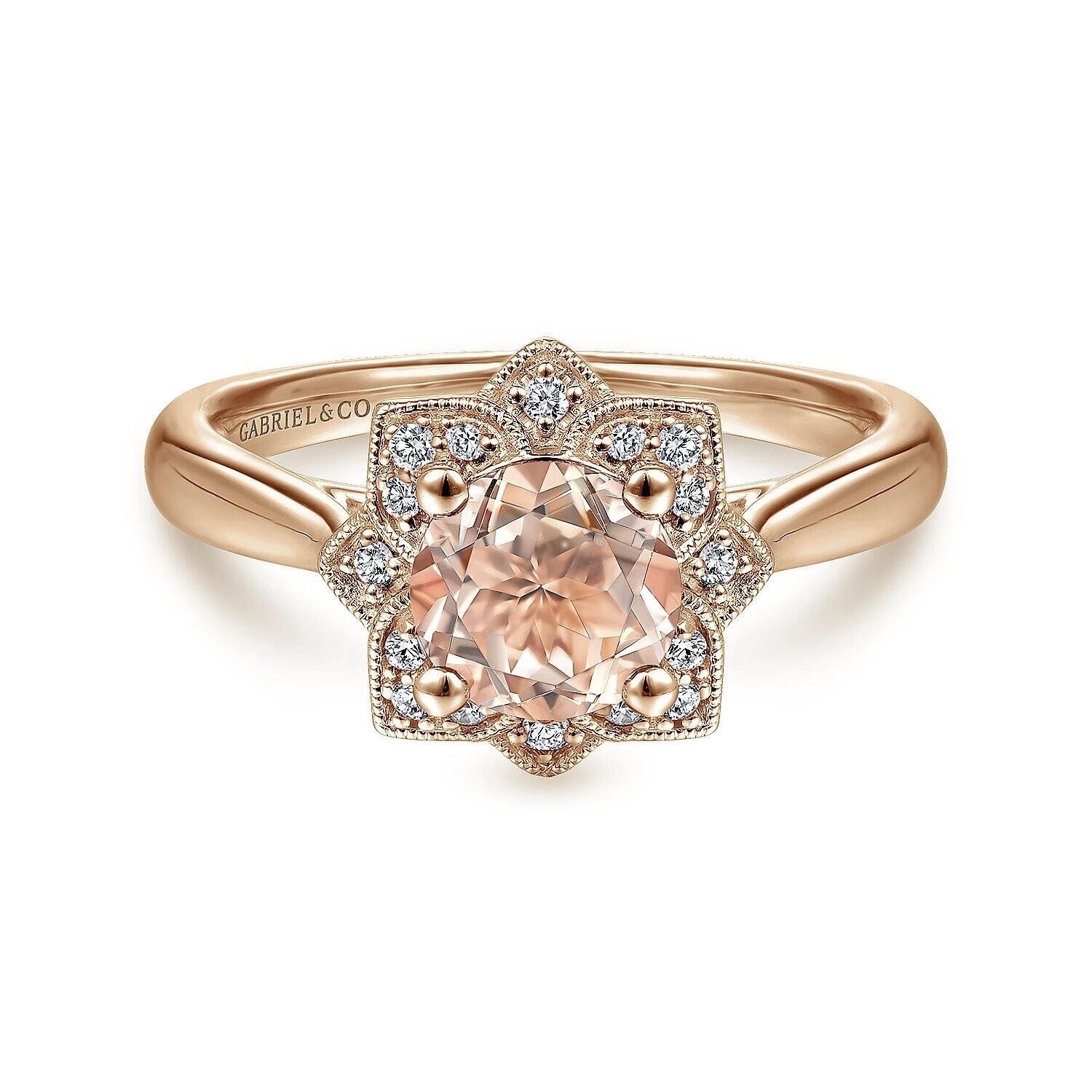 Gabriel LR51531K45MO  14k Rose Gold Morganite & Diamond Ring