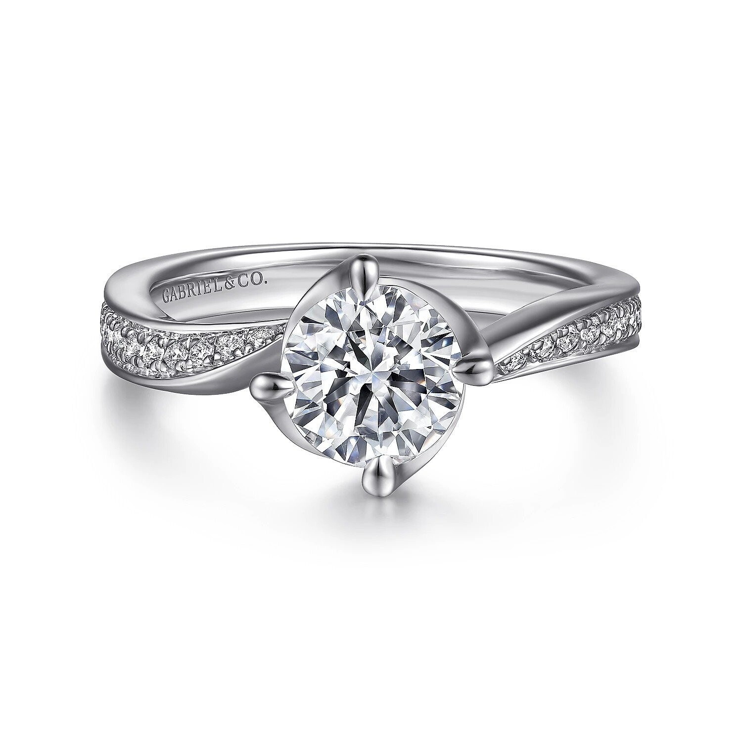 Gabriel ER15766R4W44JJ  Ann - 14K White Gold Bypass Round Diamond Engagement Ring Mounting (center stone not included)