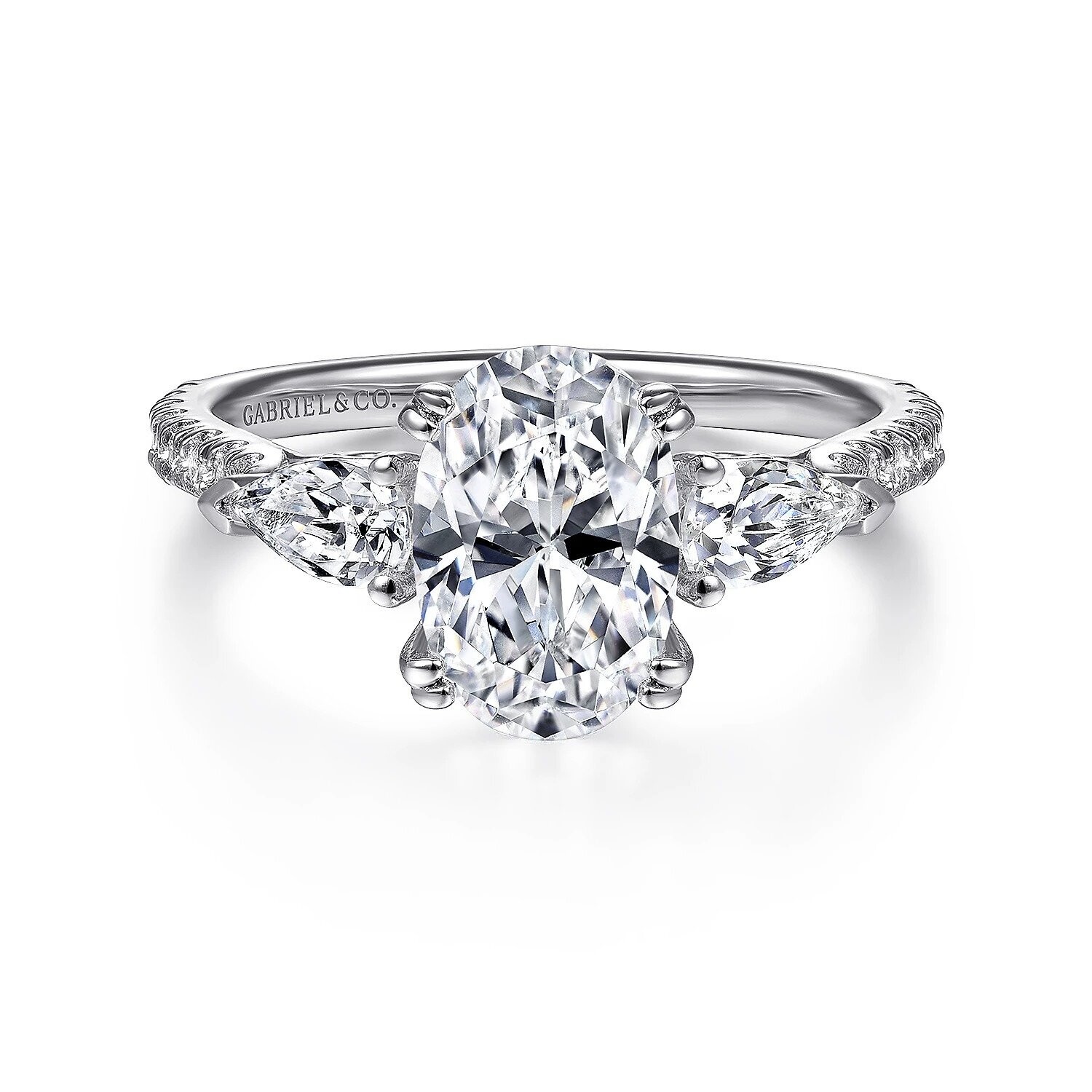 Gabriel ER9048W44JJ Sookie - 14K White Gold Oval Three Stone Diamond Engagement Ring Mounting (center stone not included)