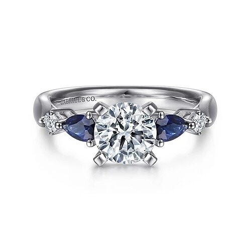 Gabriel ER6002W44SA Carrie - 14K White Gold Round Five Stone Sapphire and Diamond Engagement Ring Mounting (center diamond not included) Gabriel ER6002W44SA Carrie - 14K White Gold Round Five Stone Sapphire and Diamond Engagement Ring Mounting (center diamond not included)