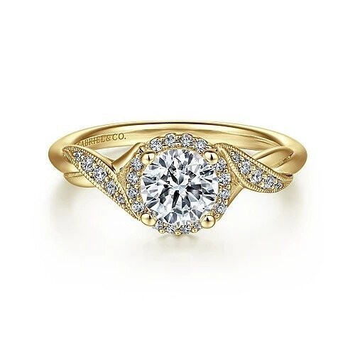 Gabriel ER11828R3Y44JJ Shae - Vintage Inspired 14K Yellow Gold Round Halo Diamond Engagement Ring Mounting (center diamond not included) (Clearance Priced) Gabriel ER11828R3Y44JJ Shae - Vintage Inspired 14K Yellow Gold Round Halo Diamond Engagement Ring Mounting (center diamond not included) (Clearance Priced)