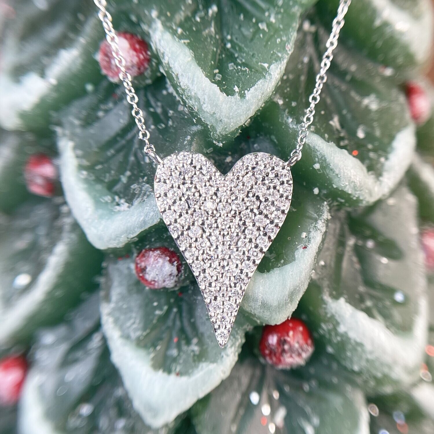 503288  14k White Gold Diamond  Pave Heart Necklace