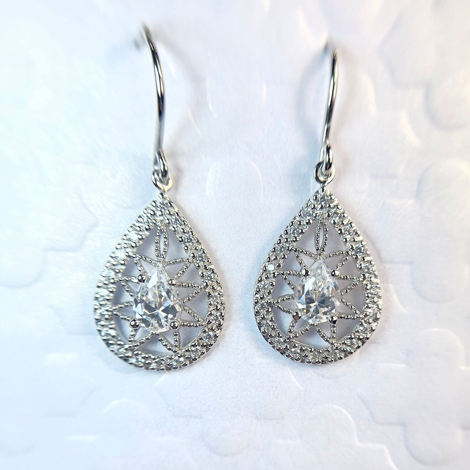 Silver Secrets E15-026 Sterling Silver CZ Dangle Earrings