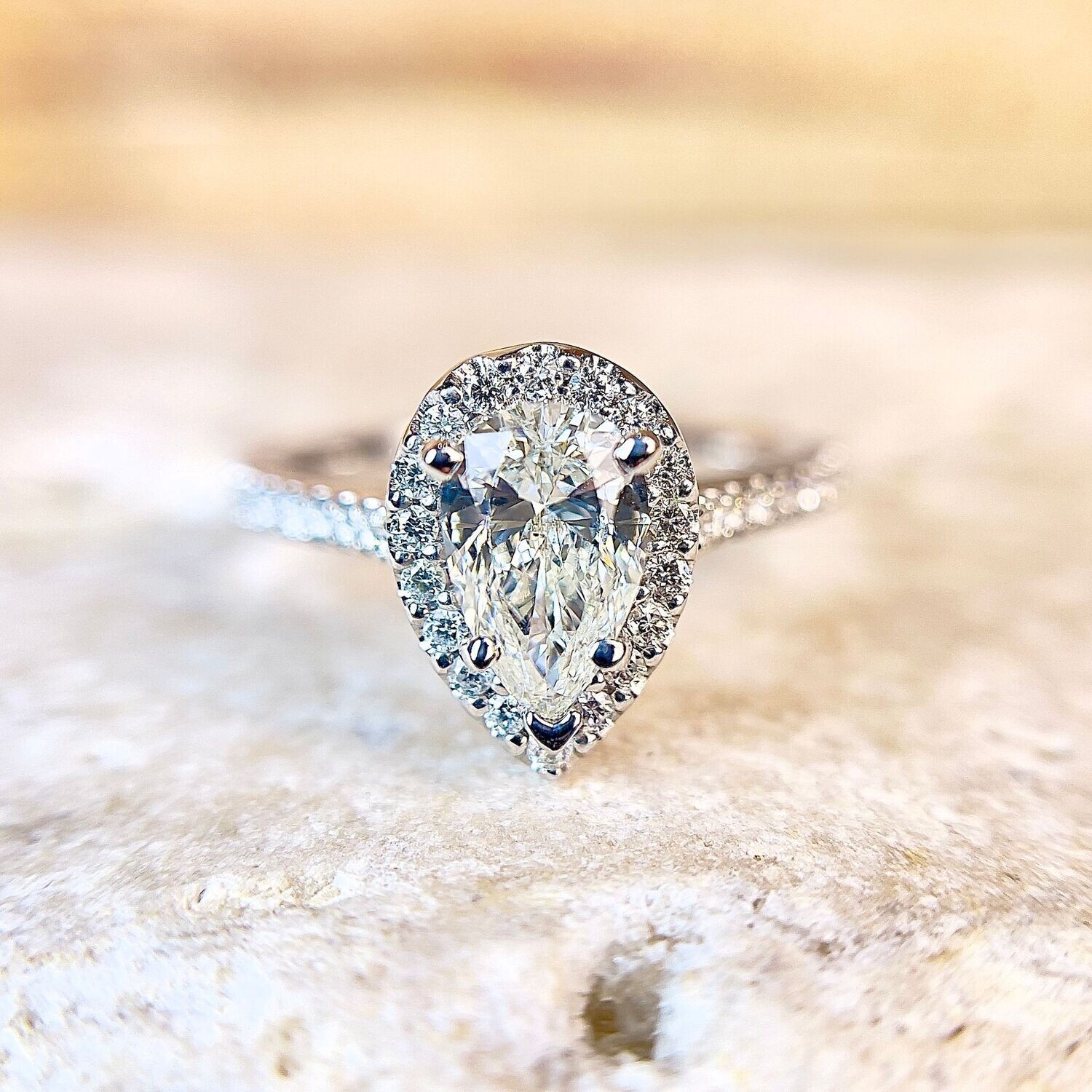 Gabriel ER5828W44JJ Paige - 14K White Gold .35cttw Pear Shape Halo Diamond Engagement Ring Mounting (Center diamond not included)