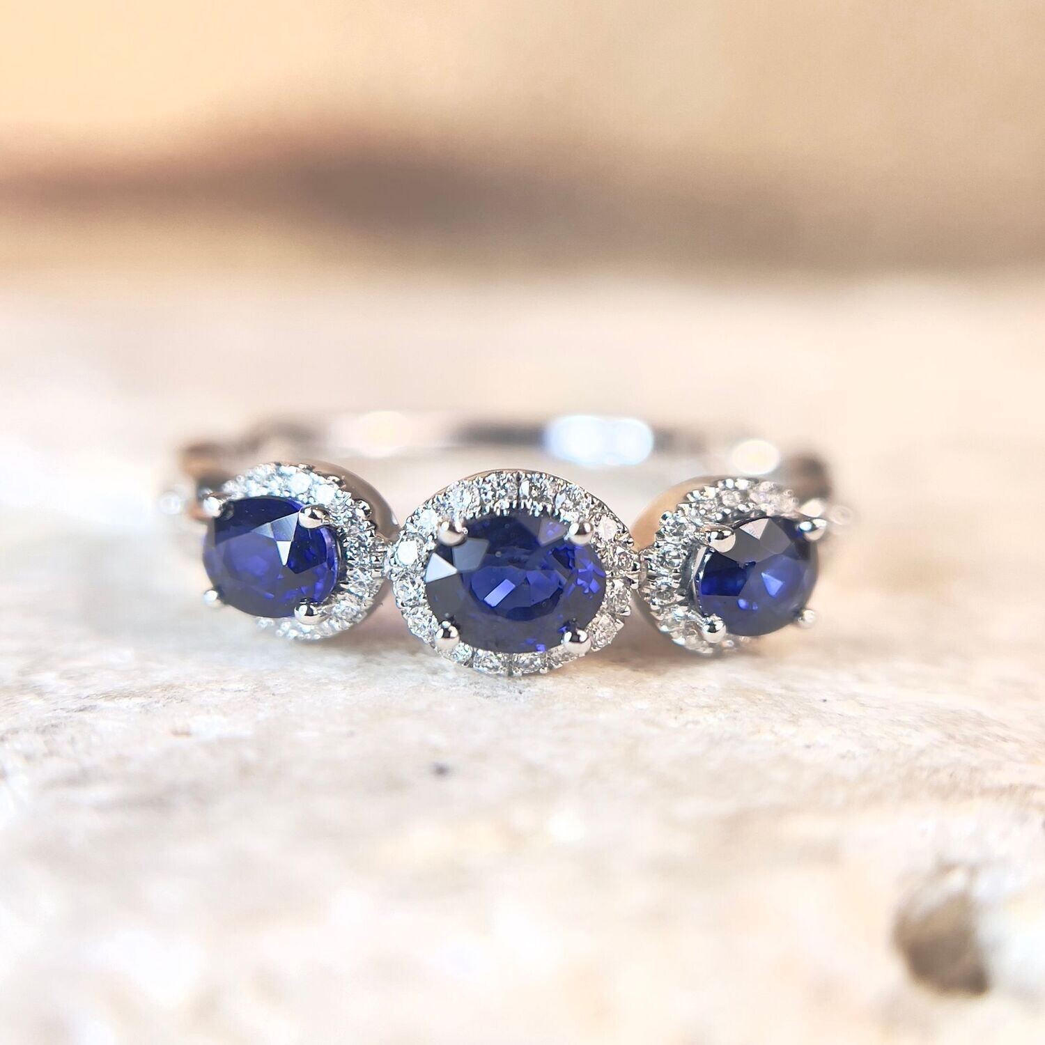 24384463  14k White Gold 3-stone style Sapphire & Diamond Ring