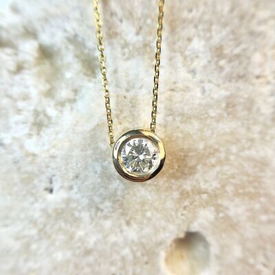 NK101 14k Yellow Gold .25ct Diamond Bezel Slide Necklace