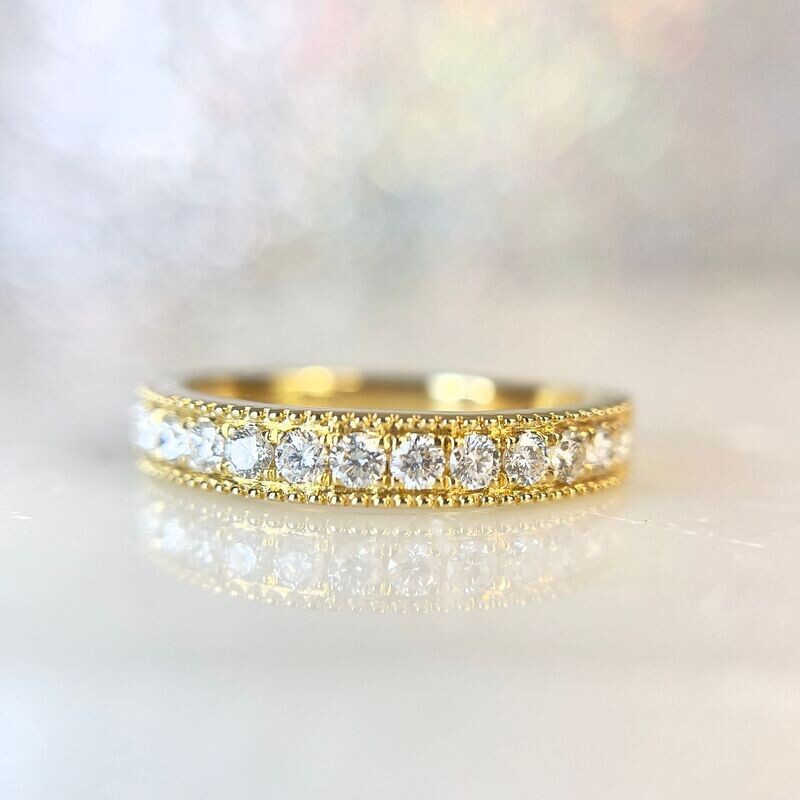 24533945  14k Yellow Gold Diamond Band With Millgrain 24533945  14k Yellow Gold Diamond Band With Millgrain
