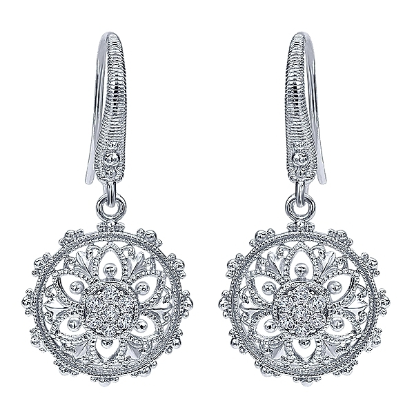 Gabriel EG11861SVJWS  Sterling Silver Dangle Earrings with White Sapphires