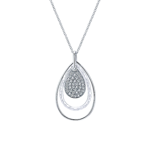 Gabriel NK4817SVJWS  Sterling Silver Teardrop Necklace with White Sapphires