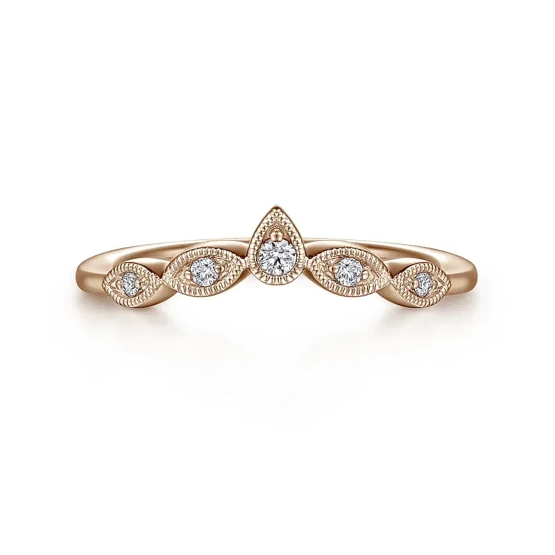 Gabriel AN15566K44JJ Cary Vintage Inspired 14K Rose Gold Curved Gold Diamond Anniversary Band