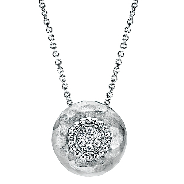 Gabriel NK3933SVJWS  Sterling Silver "Hammered" necklace with White Sapphires