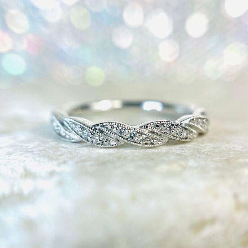 CA684  14k White Gold Twist Diamond Wedding Band - ON SALE!!!