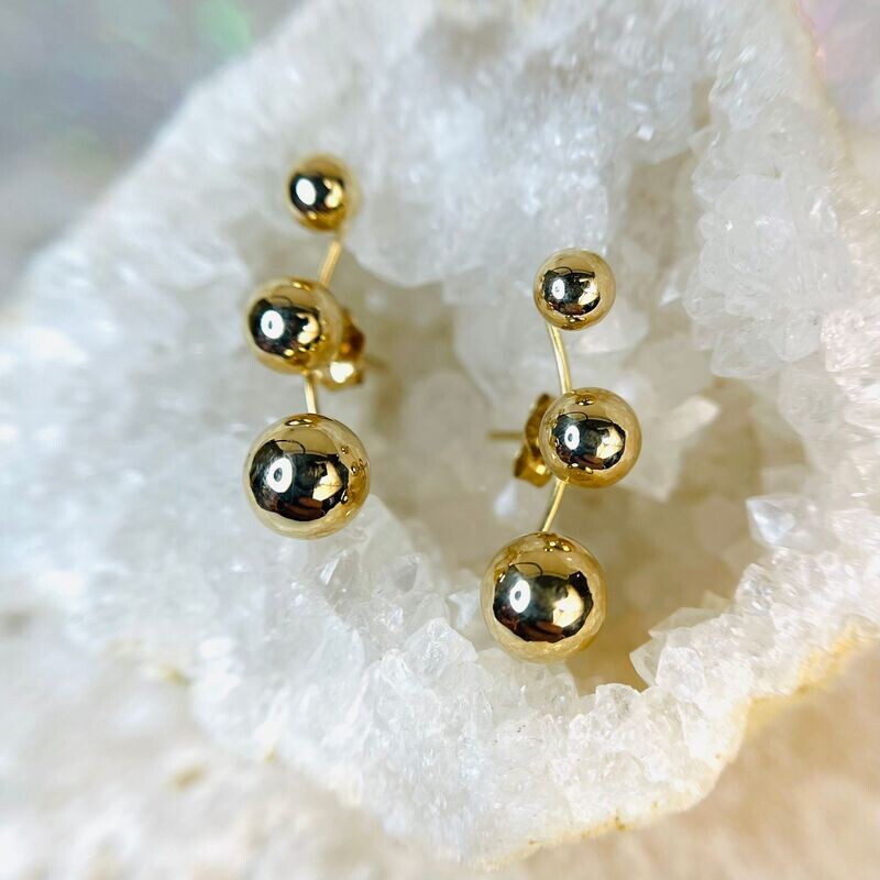 CA717  10k Yellow Gold 3-Ball Earrings
