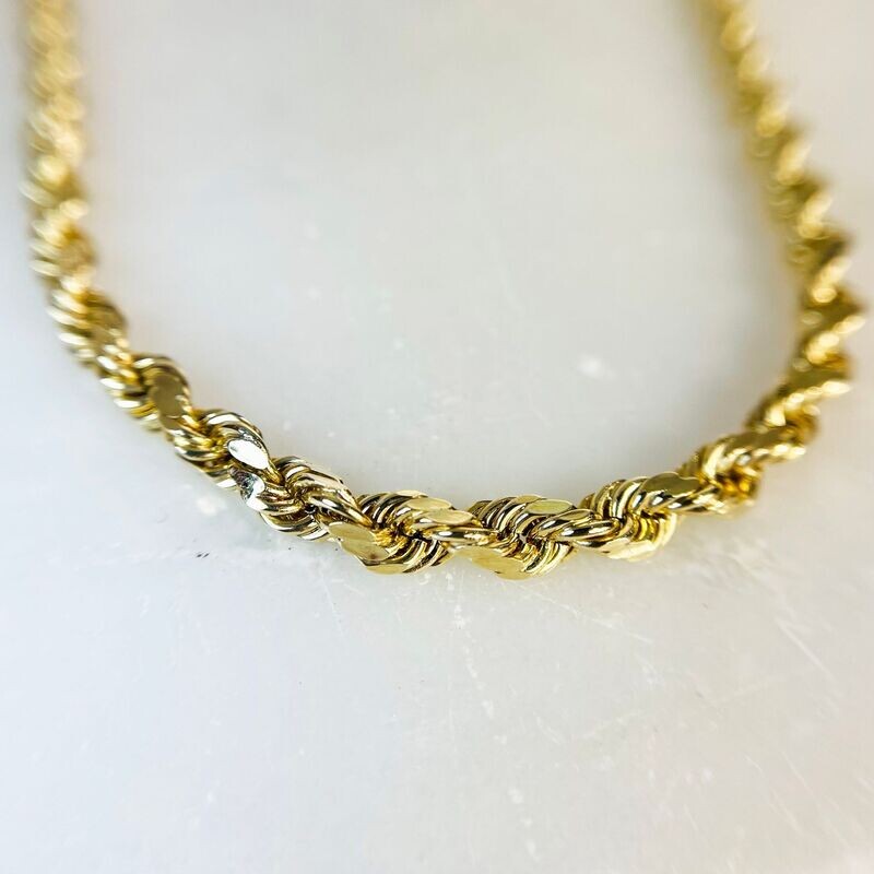 CA757  14k Yellow Gold Semi-Solid Rope Chain