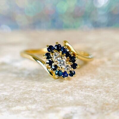 EST167 14k Yellow Gold Estate Sapphire & Diamond Ring
