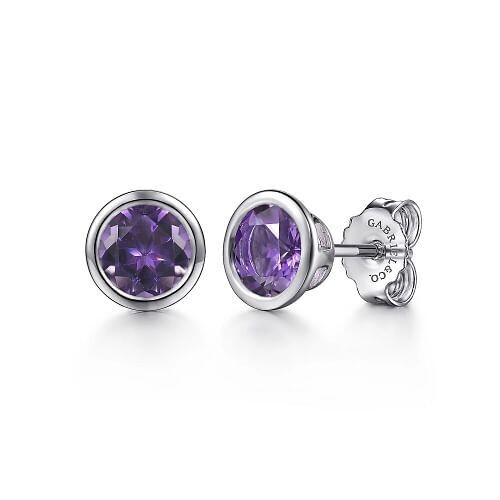 Gabriel EG14368SVJAM SS Amethyst Stud Earrings