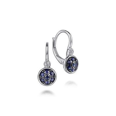 Gabriel EG14638SV5SB SS Sapphire and Diamond Leverback Earrings
