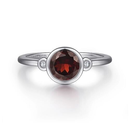 Gabriel LR52089SV5GN SS Garnet & Diamond Ring
