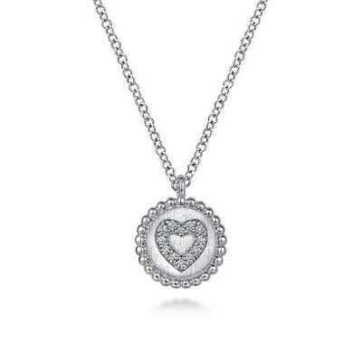 Gabriel NK6920SV5JJ SS Diamond Heart Disc Necklace