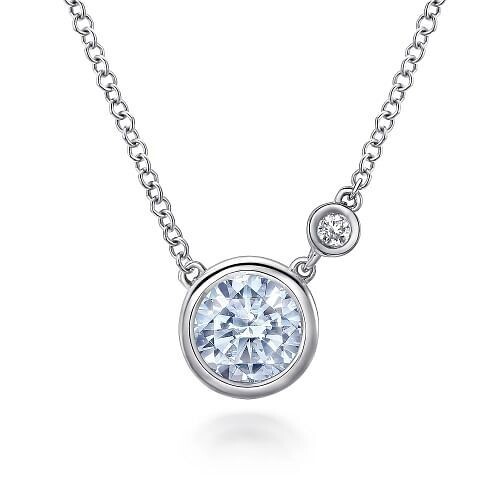 Gabriel NK5241SV5AQ SS Aquamarine and Diamond Bezel Set Necklace