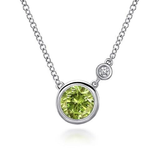 Gabriel NK5241SV5PE SS Peridot and Diamond Bezel Set Necklace