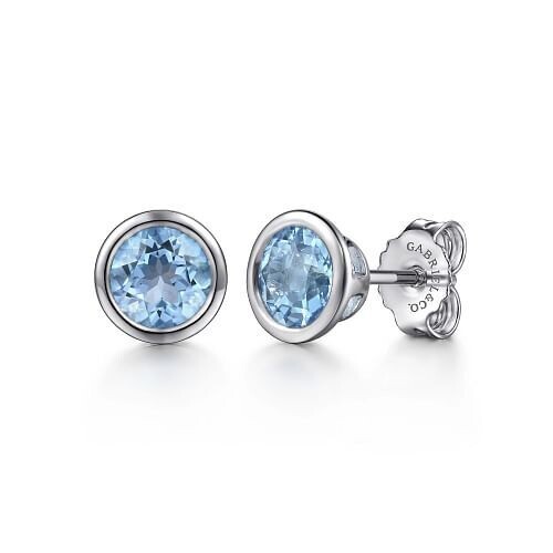 Gabriel EG14368SVJBT SS Blue Topaz Stud Earrings