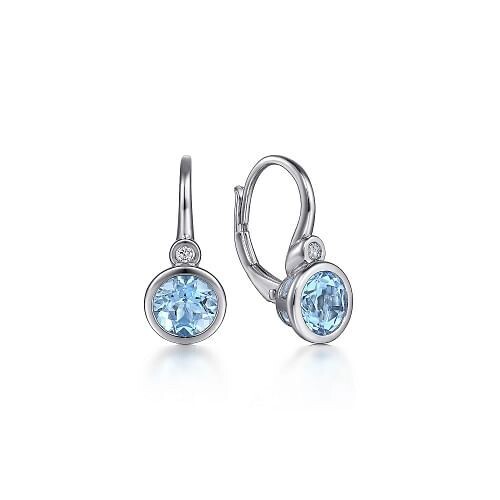 Gabriel EG14366SV5BT SS Blue Topaz and Diamond Leverback Earrings