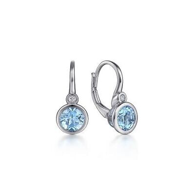 Gabriel EG14366SV5BT SS Blue Topaz and Diamond Leverback Earrings
