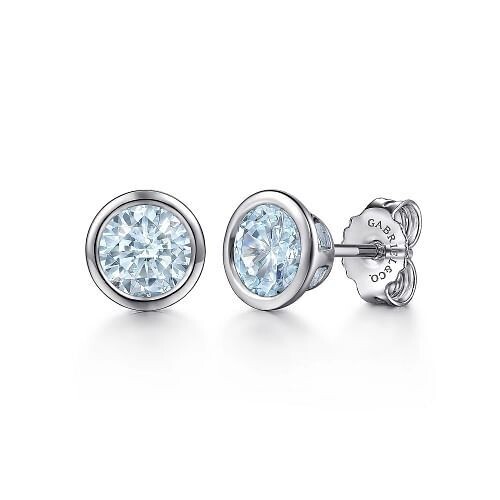 Gabriel EG14368SVJAQ Sterling Silver Aqua Bezel Stud Earrings