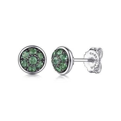 Gabriel EG14634SVJEA Sterling Silver Emerald Cluster Stud Earrings