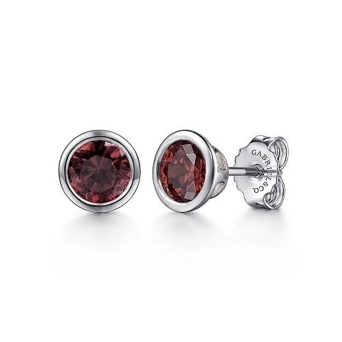 Gabriel EG14368SVJGN Sterling Silver Garnet Bezel Stud Earrings