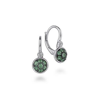 Gabriel EG14638SV5EA Sterling Silver Emerald and Diamond Cluster
Leverback Earrings