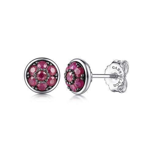 Gabriel EG14634SVJRB Sterling Silver Ruby Cluster Stud Earrings