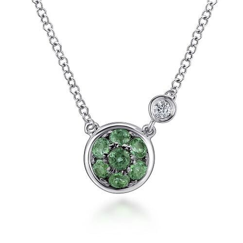 Gabriel NK5240SV5EA Sterling Silver Emerald and Diamond Cluster Necklace