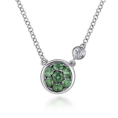 Gabriel NK5240SV5EA Sterling Silver Emerald and Diamond Cluster Necklace