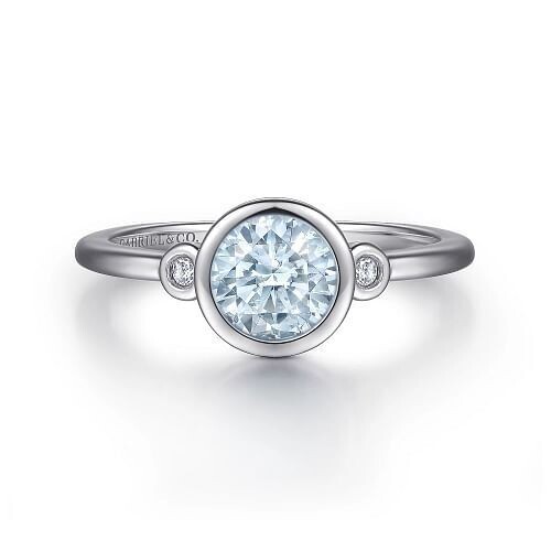 Gabriel LR52089SV5AQ Sterling Silver Aqua and Diamond Ring