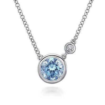 Gabriel NK5241SV5BT Sterling Silver Blue Topaz and Diamond Necklace