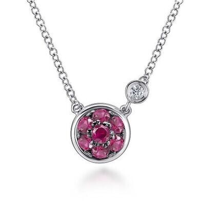 Gabriel NK5240SV5RB Sterling Silver Ruby and Diamond Cluster Necklace