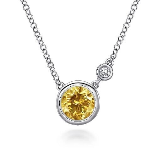 Gabriel NK5241SV5CT Sterling Silver Citrine and Diamond Necklace