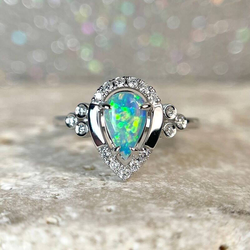 24765703  14k White Gold Opal & Diamond Ring