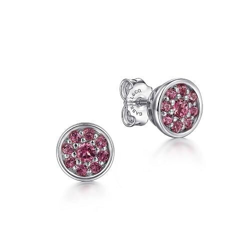 Gabriel EG15027SVJPT Sterling Silver Cluster Pink Tourmaline Stud Earrings
