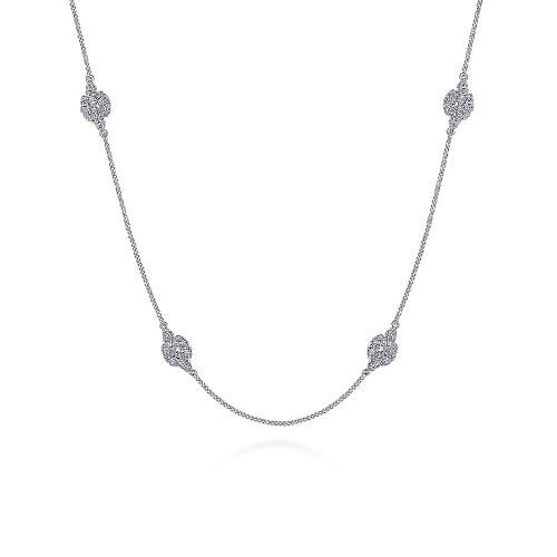 Gabriel NK6028W45JJ 14K White Gold Filigree Diamond Station Necklace