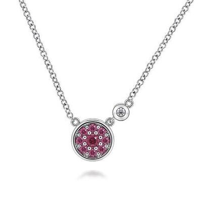 Gabriel NK7536SV5PT Sterling Silver Cluster Pink Tourmaline and Diamond Pendant Necklace