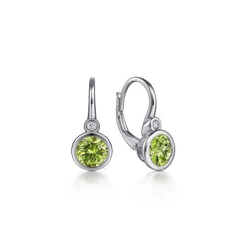 Gabriel EG14366SV5PE Sterling Silver Peridot and Diamond Leverback Earrings
