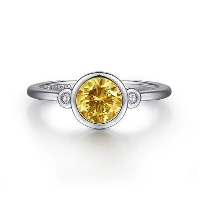 Gabriel LR52089SV5CT Sterling Silver Citrine and Diamond Ring With Bezel Set
