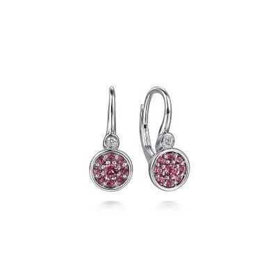 Gabriel EG15025SV5PT Sterling Silver Cluster Pink Tourmaline and Diamond Leverback Earrings
