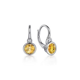 Gabriel EG14366SV5CT Sterling Silver Citrine and Diamond Leverback Earrings